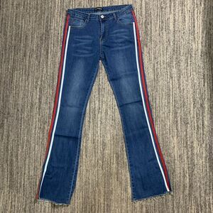 Teen Girl Youth Size XL Flare Jeans Red White Blue Side Stripe Raw‎ Hem 4th of